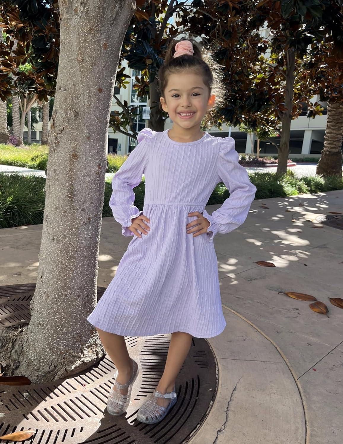 image:imageArshiner Girls Knit Dresses Puff Long Sleeve Fall Winter Casual Holiday Sweater Dress with PocketsLilac