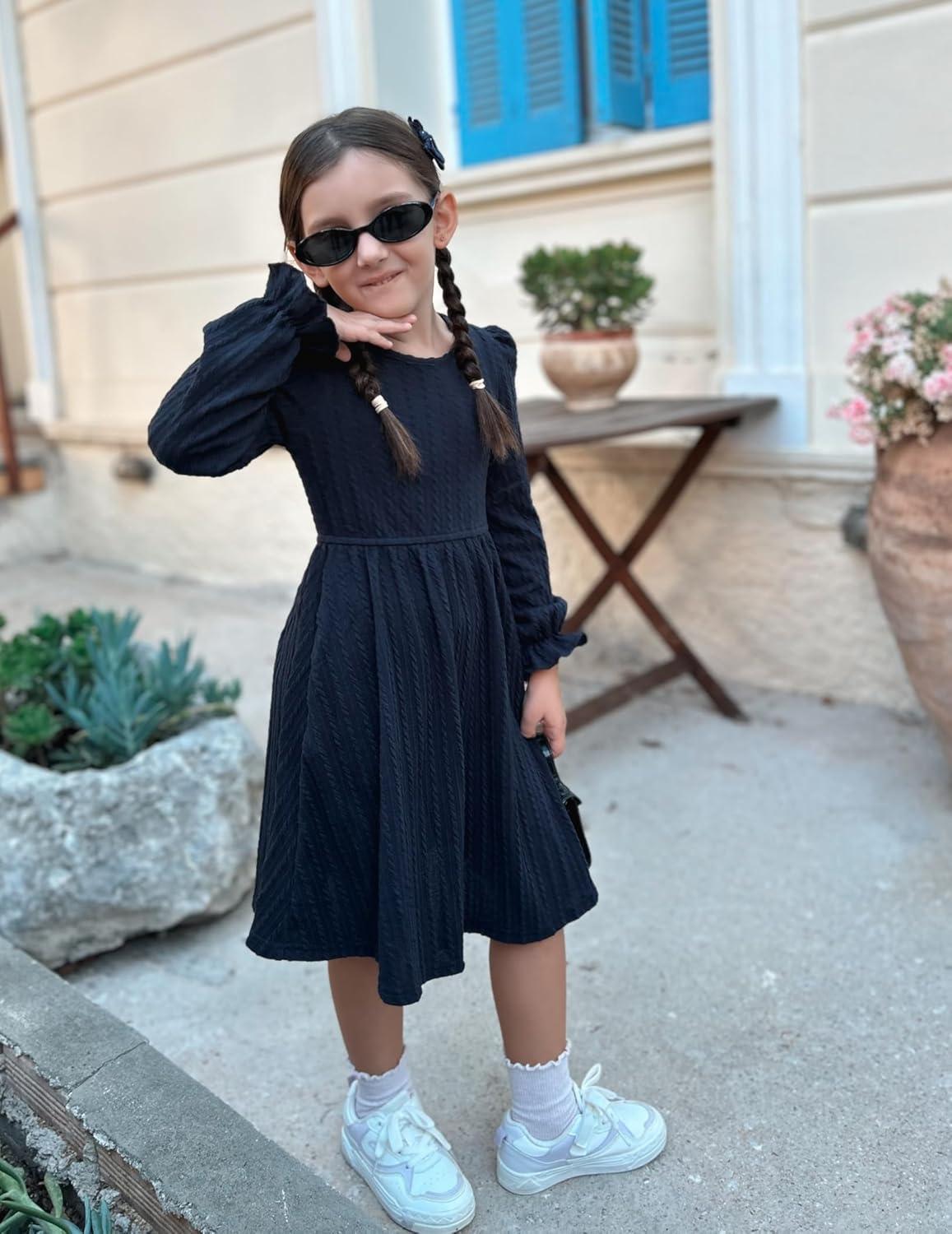 image:imageArshiner Girls Knit Dresses Puff Long Sleeve Fall Winter Casual Holiday Sweater Dress with PocketsNavy Blue
