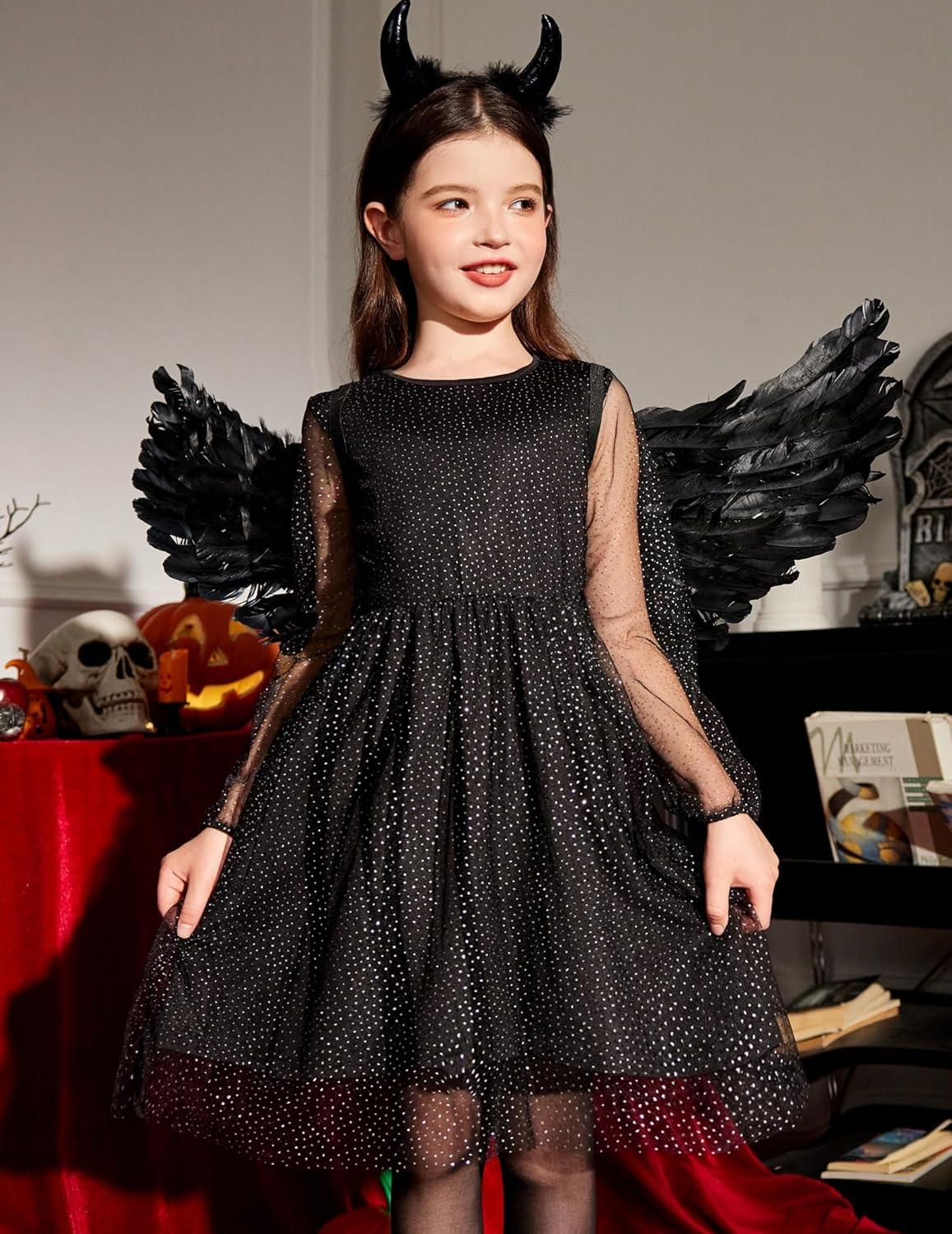 image:imageArshiner Girls Mesh Dress Long Sleeve Tulle Sparkle Glitter Polka Dot Party Holiday Dresses Kids ClothesBlack
