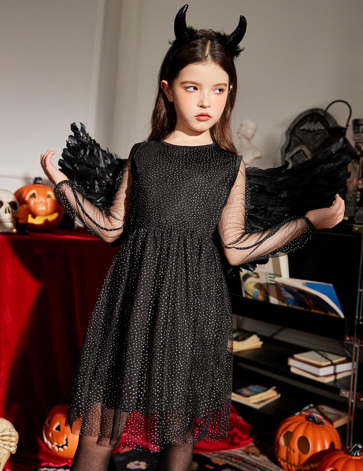 image:imageArshiner Girls Mesh Dress Long Sleeve Tulle Sparkle Glitter Polka Dot Party Holiday Dresses Kids ClothesBlack