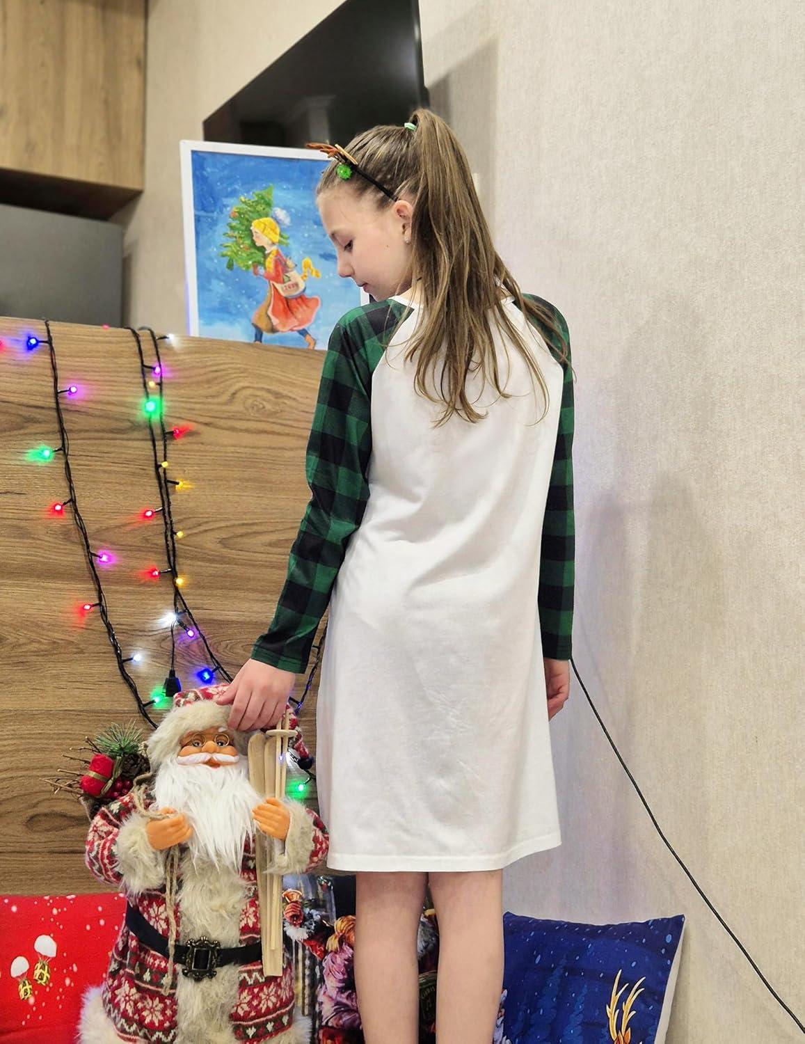 image:imageArshiner Girls Nightgowns Cute Halloween Pajamas Dress Long Sleeve Nightdress NightiesChristmas Green Plaid Tree