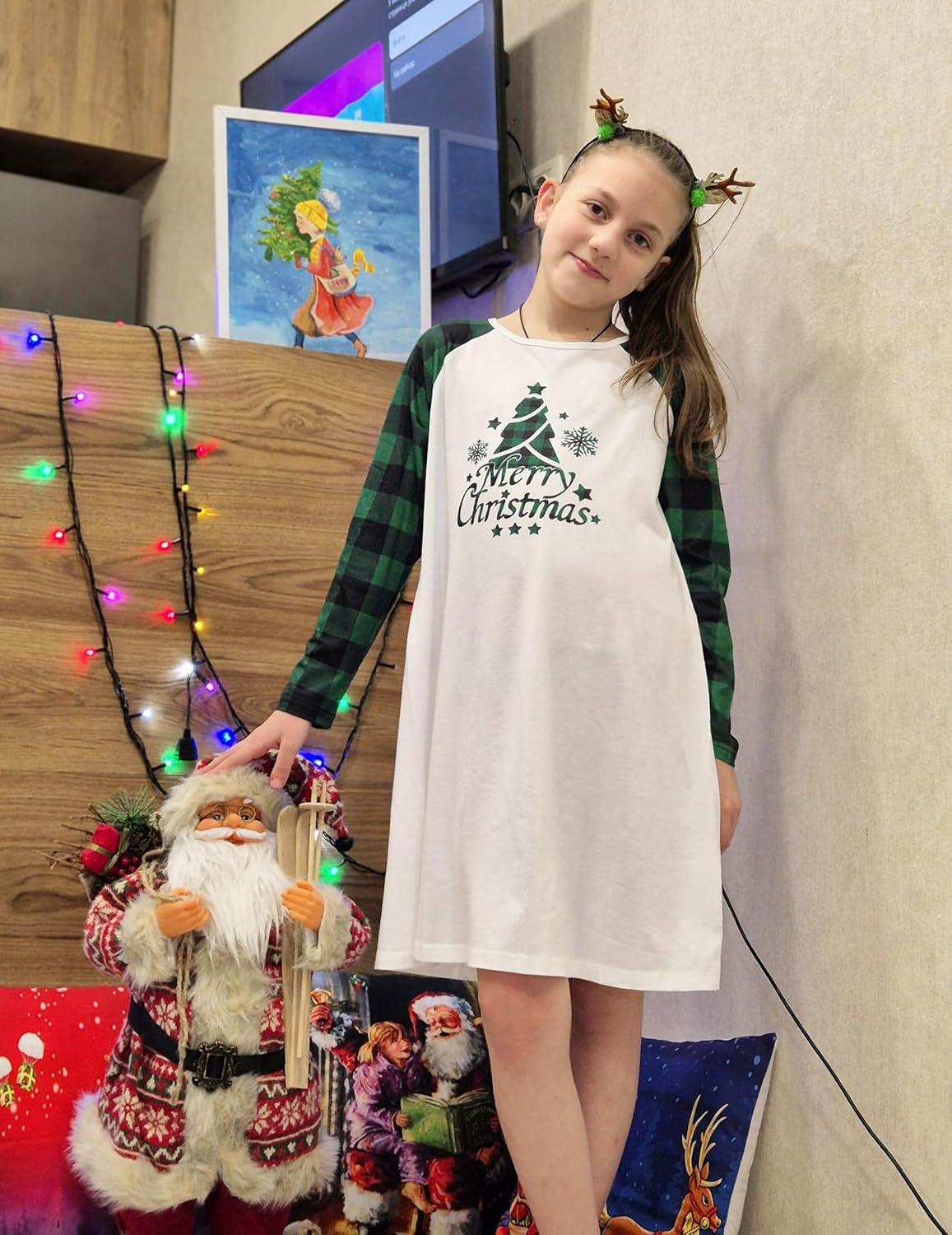 image:imageArshiner Girls Nightgowns Cute Halloween Pajamas Dress Long Sleeve Nightdress NightiesChristmas Green Plaid Tree