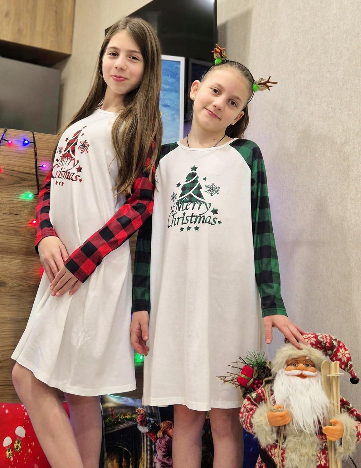 image:imageArshiner Girls Nightgowns Cute Halloween Pajamas Dress Long Sleeve Nightdress NightiesChristmas Green Plaid Tree