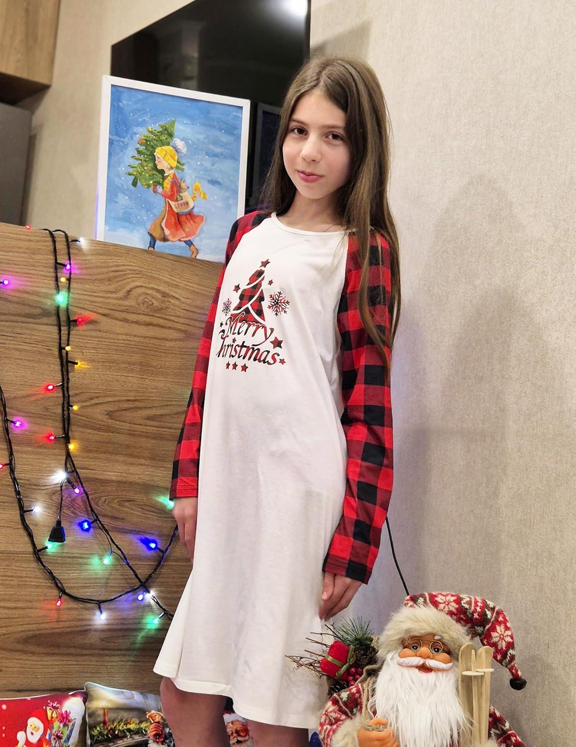 image:imageArshiner Girls Nightgowns Cute Halloween Pajamas Dress Long Sleeve Nightdress NightiesChristmas Red Plaid Tree
