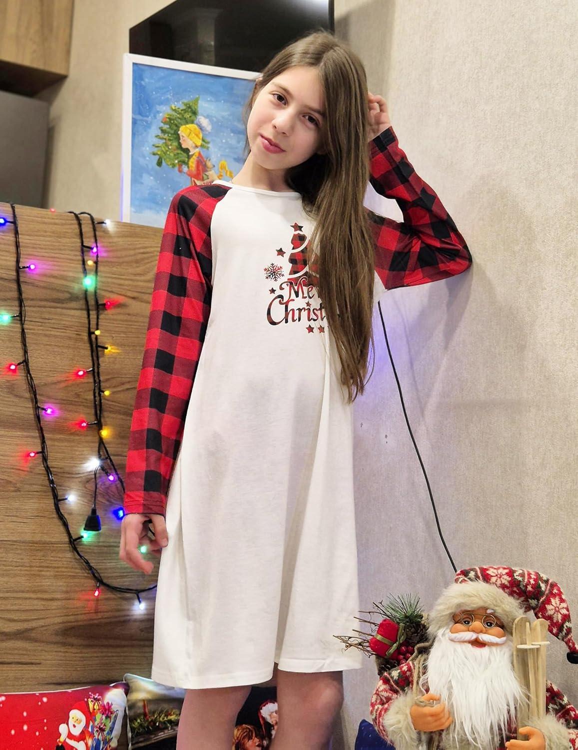 image:imageArshiner Girls Nightgowns Cute Halloween Pajamas Dress Long Sleeve Nightdress NightiesChristmas Red Plaid Tree