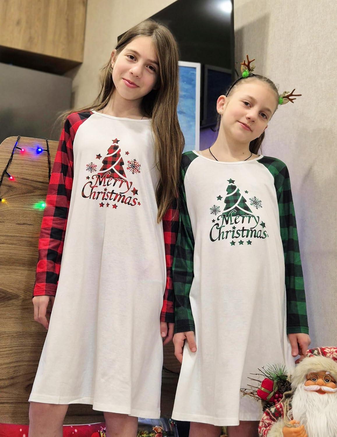 image:imageArshiner Girls Nightgowns Cute Halloween Pajamas Dress Long Sleeve Nightdress NightiesChristmas Red Plaid Tree