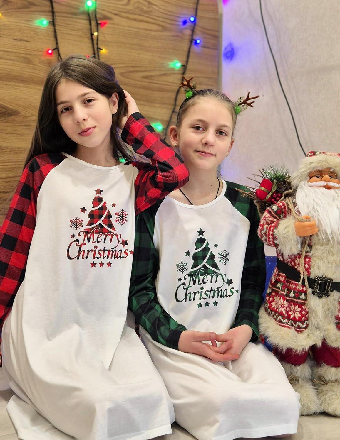 image:imageArshiner Girls Nightgowns Cute Halloween Pajamas Dress Long Sleeve Nightdress NightiesChristmas Red Plaid Tree