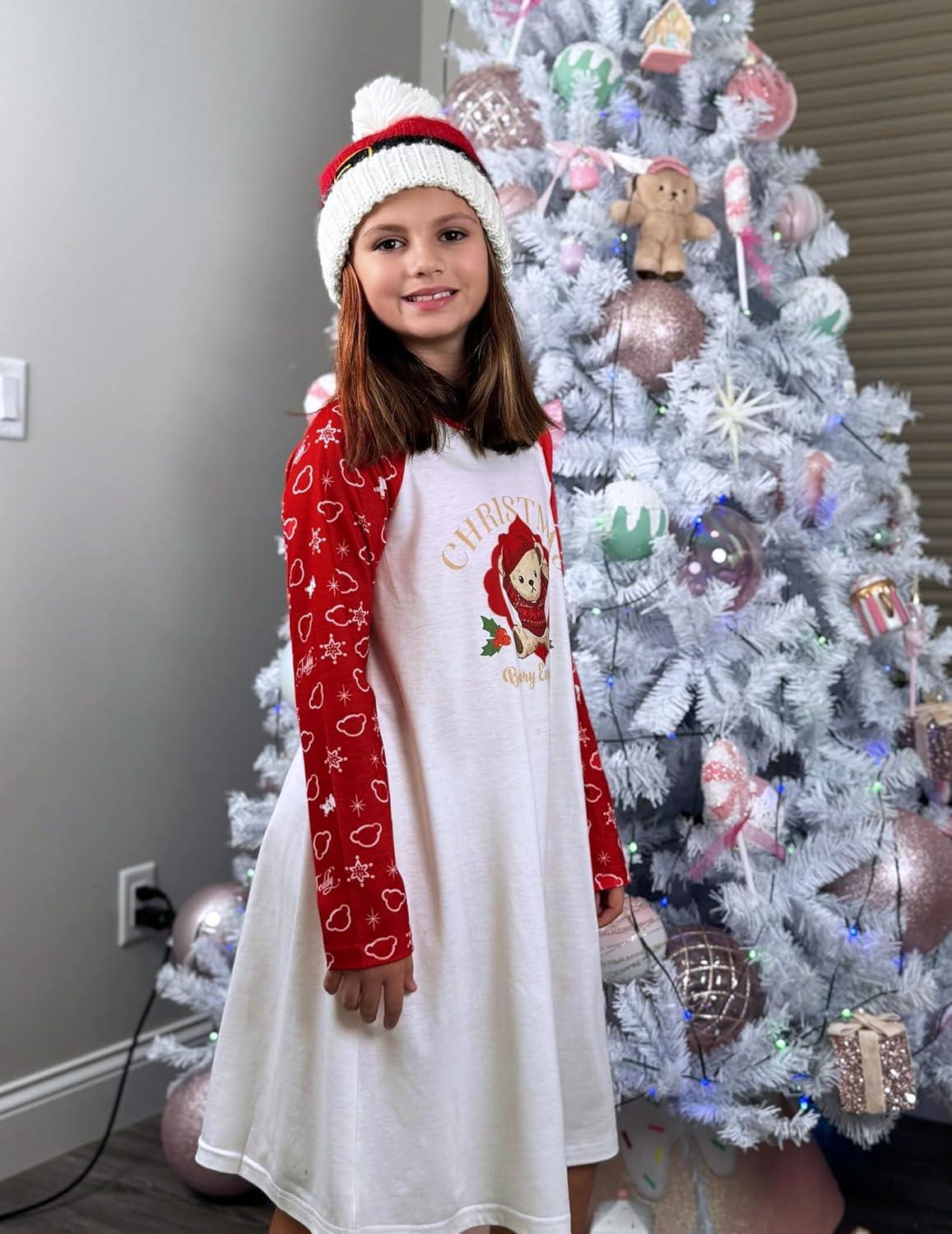 image:imageArshiner Girls Nightgowns Cute Halloween Pajamas Dress Long Sleeve Nightdress NightiesChristmas Red Teddy