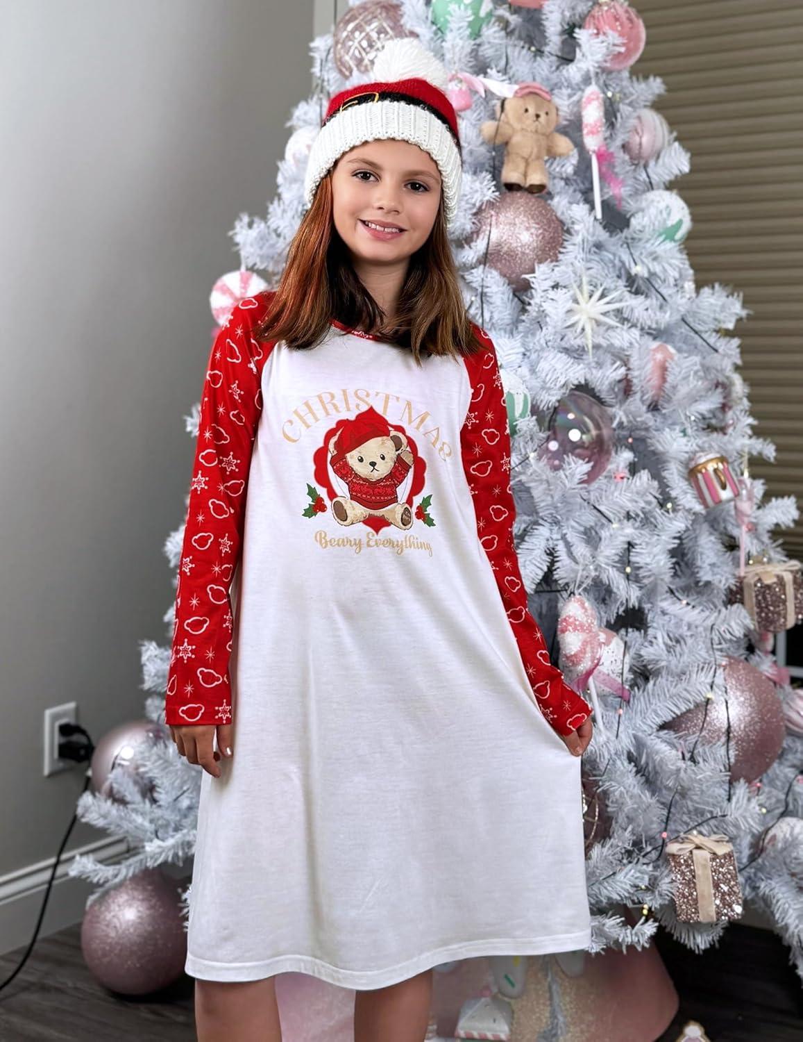 image:imageArshiner Girls Nightgowns Cute Halloween Pajamas Dress Long Sleeve Nightdress NightiesChristmas Red Teddy