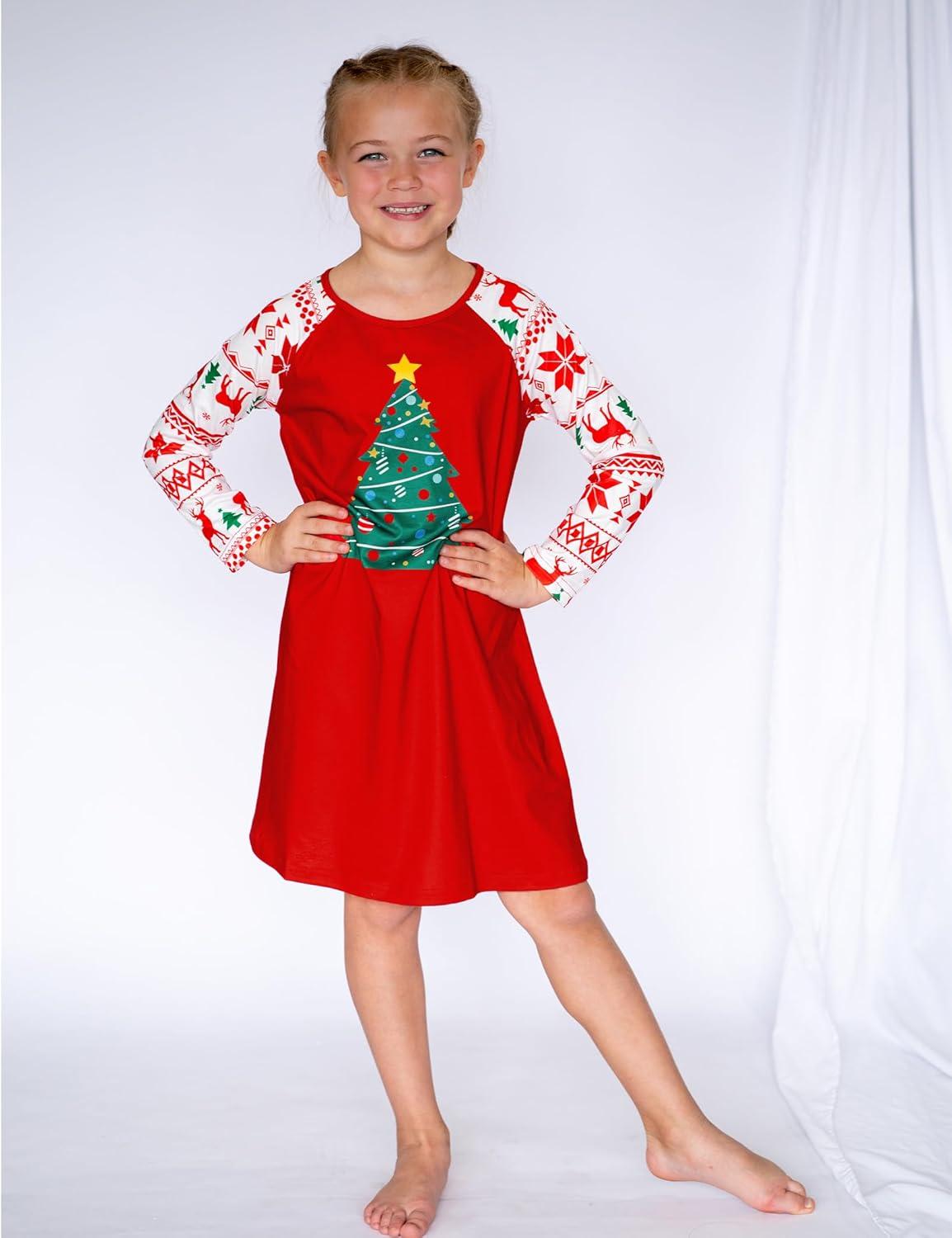 image:imageArshiner Girls Nightgowns Cute Halloween Pajamas Dress Long Sleeve Nightdress NightiesChristmas Tree