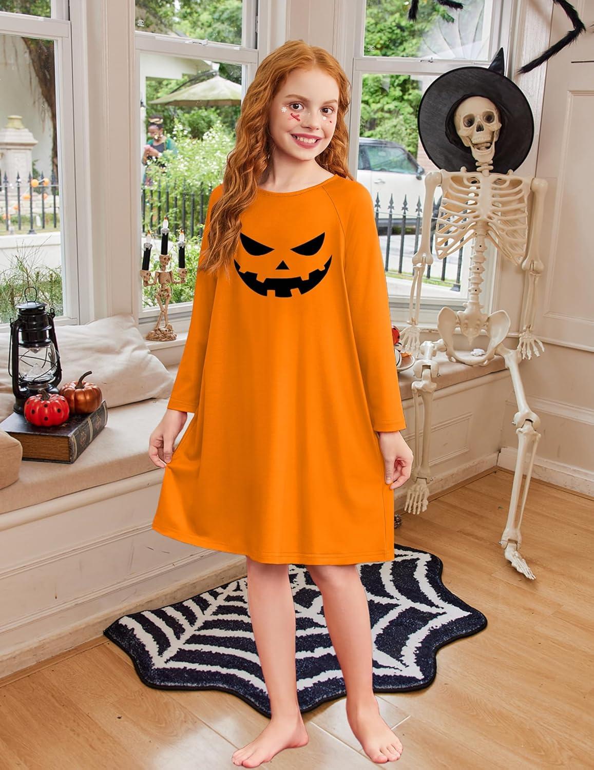 image:imageArshiner Girls Nightgowns Cute Halloween Pajamas Dress Long Sleeve Nightdress NightiesHalloween Face