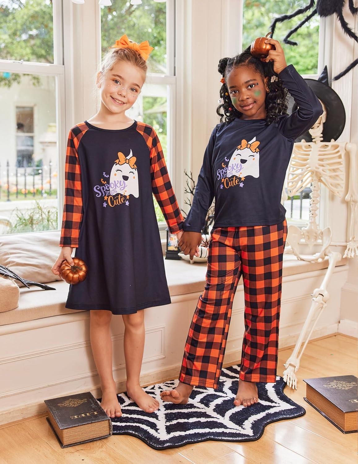 image:imageArshiner Girls Nightgowns Cute Halloween Pajamas Dress Long Sleeve Nightdress NightiesHalloween Plaid