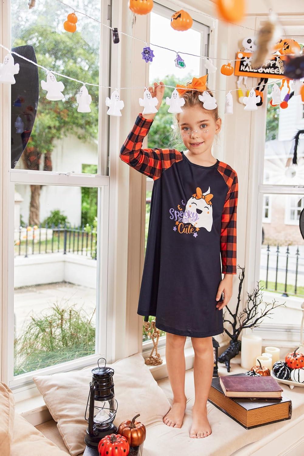 image:imageArshiner Girls Nightgowns Cute Halloween Pajamas Dress Long Sleeve Nightdress NightiesHalloween Plaid