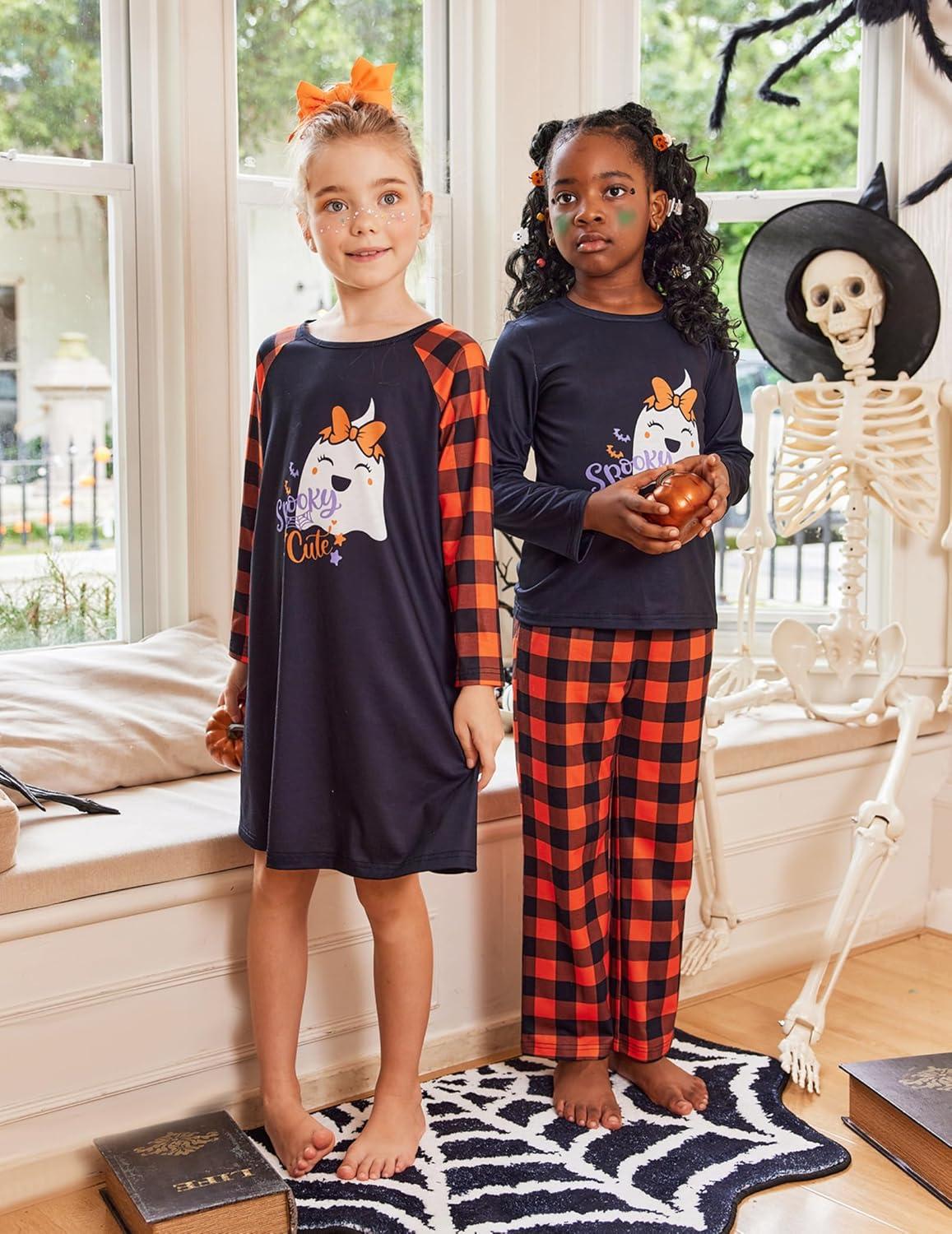 image:imageArshiner Girls Nightgowns Cute Halloween Pajamas Dress Long Sleeve Nightdress NightiesHalloween Plaid