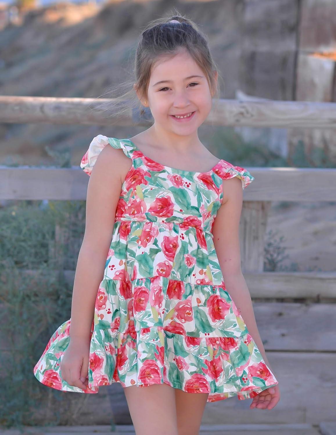image:imageArshiner Toddler Dress Little Girls Summer Cotton Backless High Low Hem Beach Casual Sundress with PocketsGreen Floral