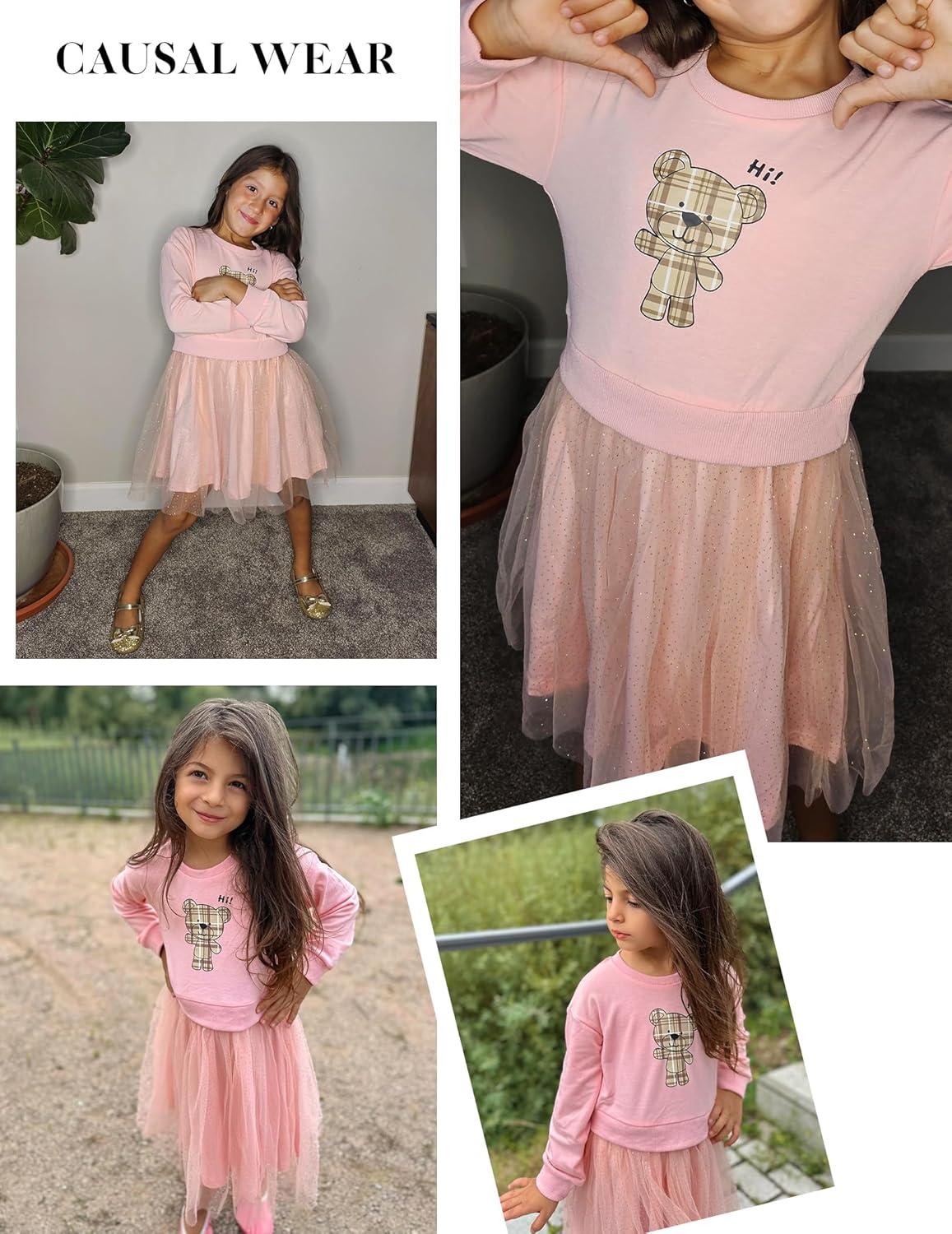 image:imageArshiner Toddler Long Sleeve Dress Patchwork Tulle Tutu Girls Birthday Party Dresses Fall Clothes Size 26Light Coral Solid Tulle