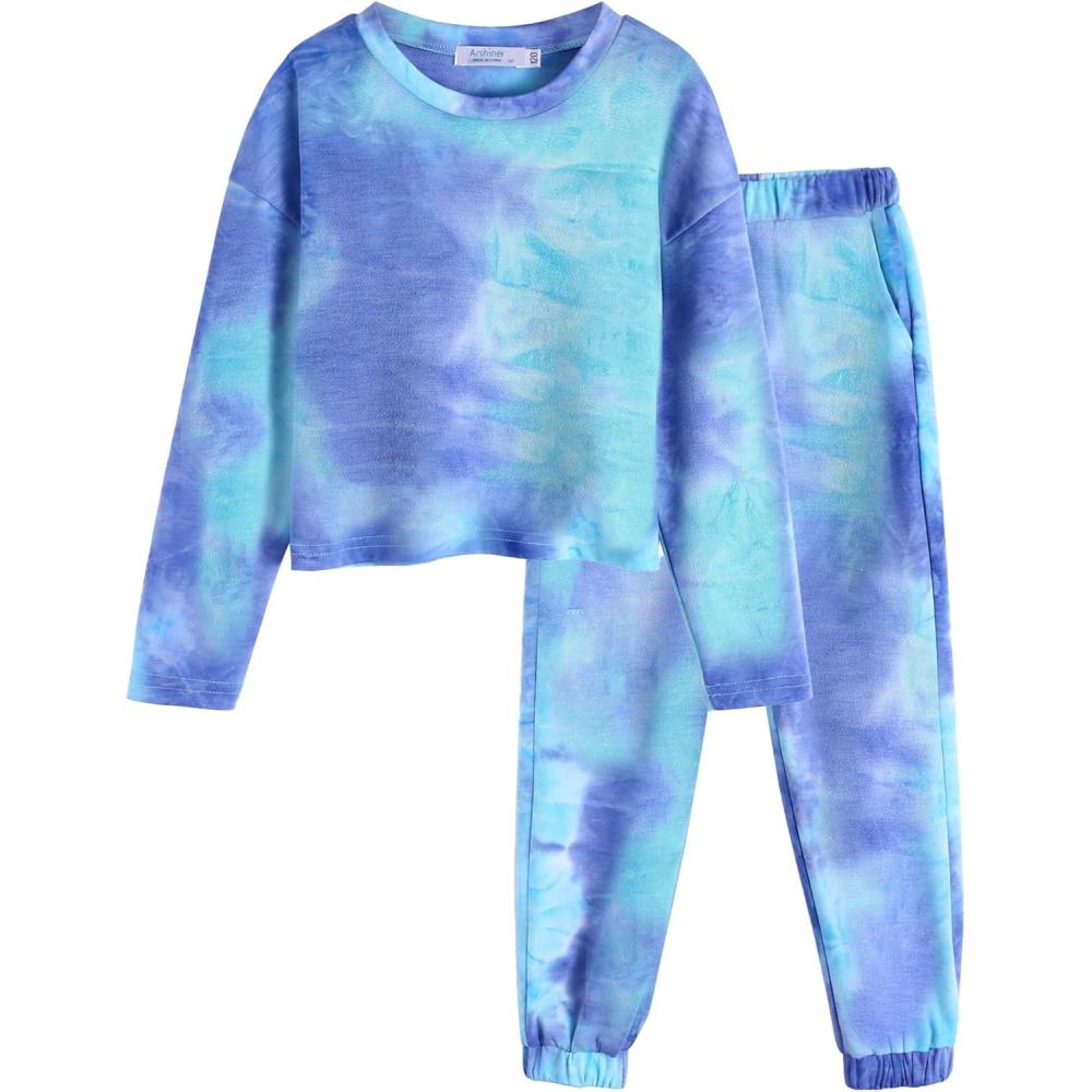 image:imageArshiner Girls 2 Piece Outfits Kids Tie Dye Sweatsuits Set Long Sleeve Shirt and Pants Set Size 514 YBluewhite