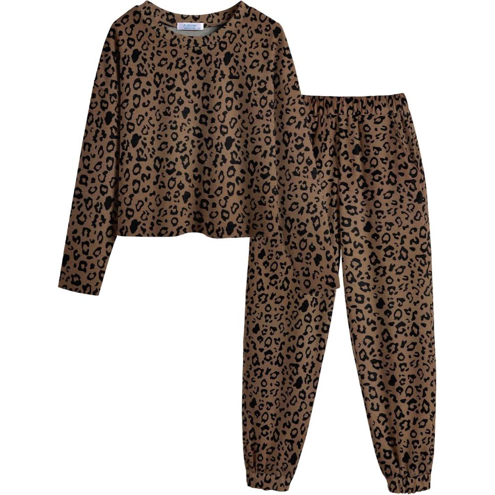 image:imageArshiner Girls 2 Piece Outfits Kids Tie Dye Sweatsuits Set Long Sleeve Shirt and Pants Set Size 514 YBrown Leopard