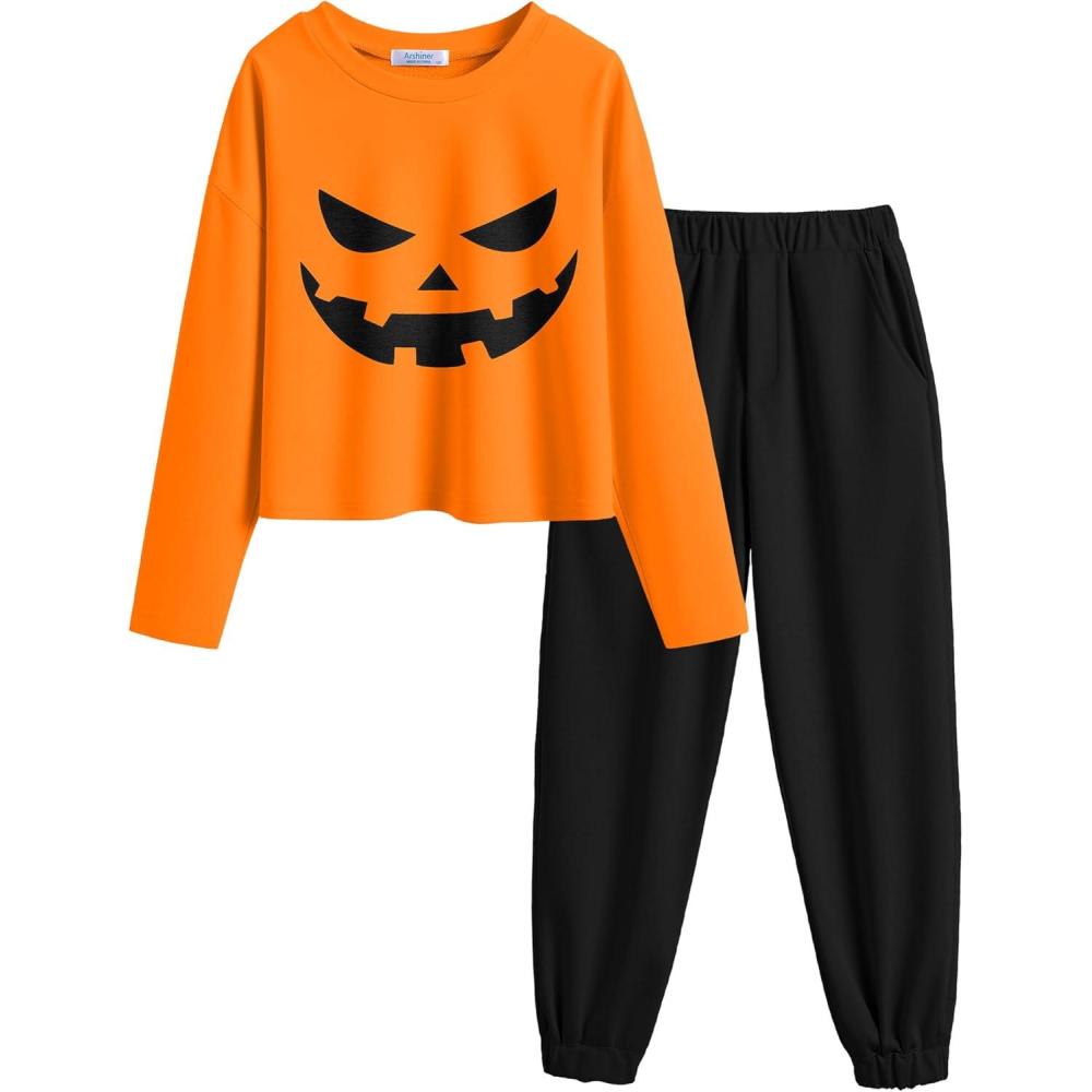 image:imageArshiner Girls 2 Piece Outfits Kids Tie Dye Sweatsuits Set Long Sleeve Shirt and Pants Set Size 514 YPumpkin