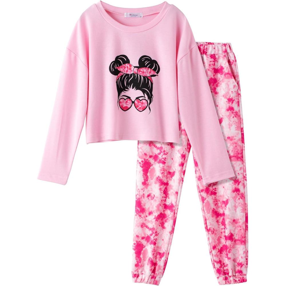 image:imageArshiner Girls 2 Piece Outfits Kids Tie Dye Sweatsuits Set Long Sleeve Shirt and Pants Set Size 514 YTie Dye Pink