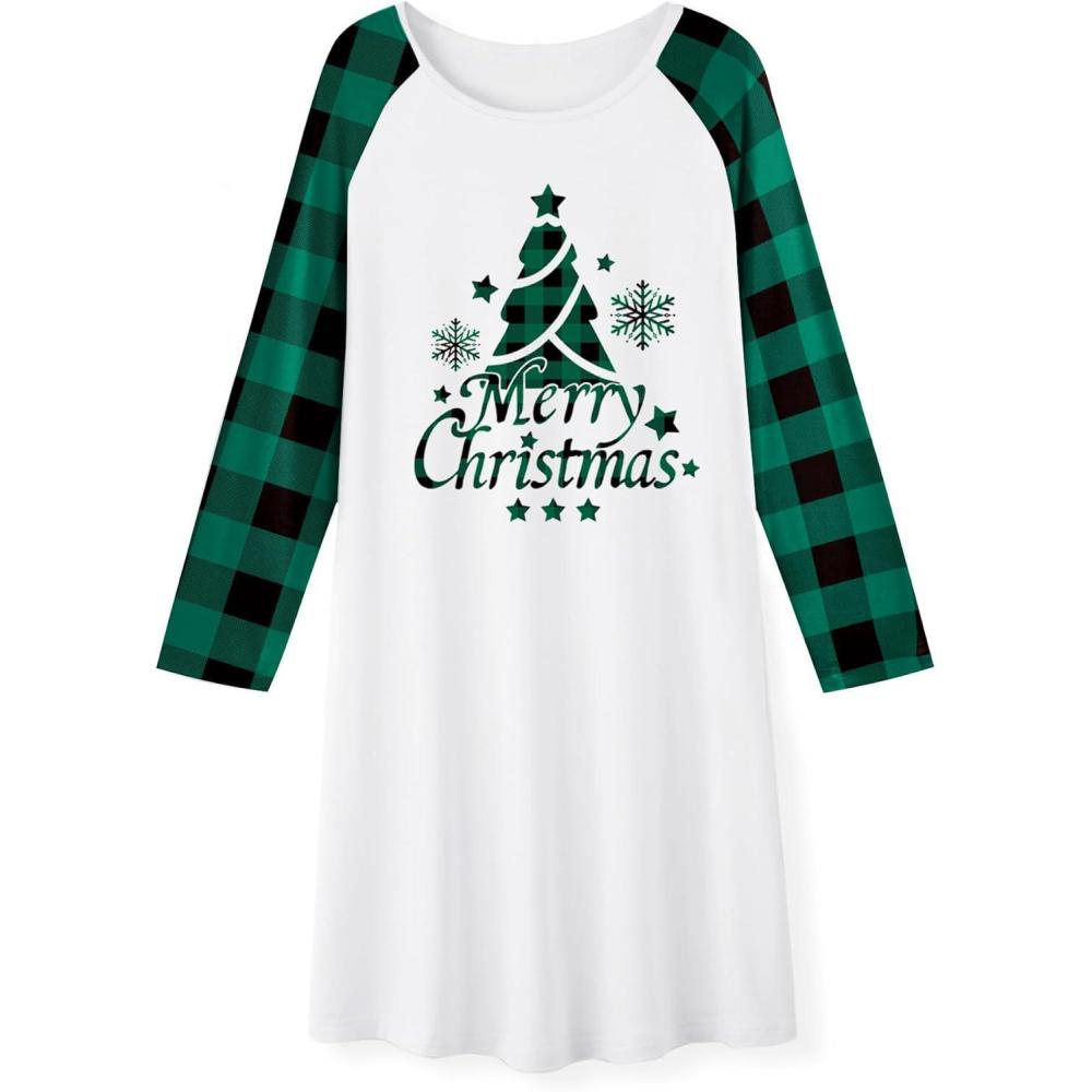 image:imageArshiner Girls Nightgowns Cute Halloween Pajamas Dress Long Sleeve Nightdress NightiesChristmas Green Plaid Tree