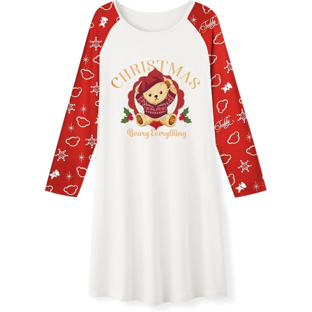 image:imageArshiner Girls Nightgowns Cute Halloween Pajamas Dress Long Sleeve Nightdress NightiesChristmas Red Teddy