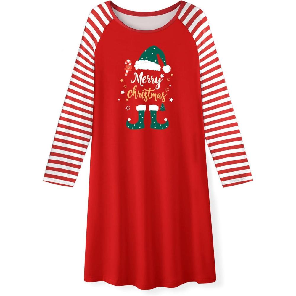 image:imageArshiner Girls Nightgowns Cute Halloween Pajamas Dress Long Sleeve Nightdress NightiesChristmas Striped Santa