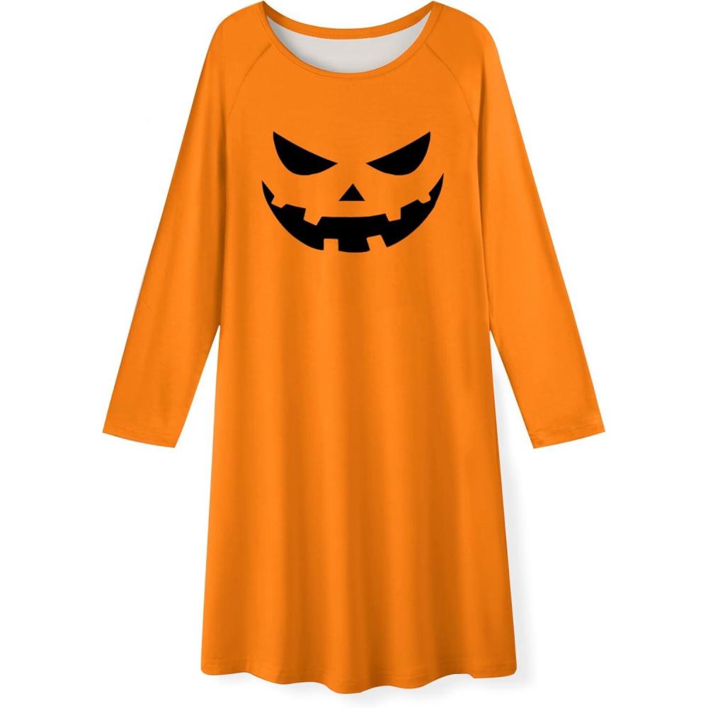 image:imageArshiner Girls Nightgowns Cute Halloween Pajamas Dress Long Sleeve Nightdress NightiesHalloween Face