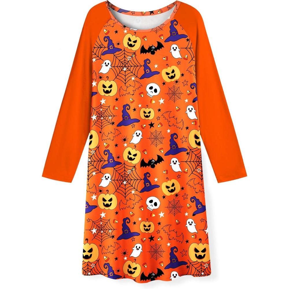image:imageArshiner Girls Nightgowns Cute Halloween Pajamas Dress Long Sleeve Nightdress NightiesHalloween Orange
