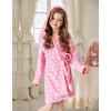Arshiner Boys Girls Flannel Bathrobes Soft Fuzzy Hooded Robe Sleepwear with Belt for Kids(Pink Polka Dots)