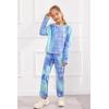 Arshiner Girls 2 Piece Outfits Kids Tie Dye Sweatsuits Set Long Sleeve Shirt and Pants Set Size 5-14 Y(Blue&white)