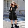 Arshiner Girls Dress Long Sleeve Ruffled Hem Casual Velvet Dress with Pockets 5-14 Years(Black)