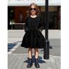 Arshiner Girls Dress Long Sleeve Ruffled Hem Casual Velvet Dress with Pockets 5-14 Years(Black)