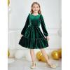 Arshiner Girls Dress Long Sleeve Ruffled Hem Casual Velvet Dress with Pockets 5-14 Years(Dark Green)