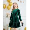 Arshiner Girls Dress Long Sleeve Ruffled Hem Casual Velvet Dress with Pockets 5-14 Years(Dark Green)