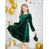 Arshiner Girls Dress Long Sleeve Ruffled Hem Casual Velvet Dress with Pockets 5-14 Years(Dark Green)
