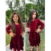 Arshiner Girls Dress Long Sleeve Ruffled Hem Casual Velvet Dress with Pockets 5-14 Years(Dark Red)
