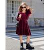 Arshiner Girls Dress Long Sleeve Ruffled Hem Casual Velvet Dress with Pockets 5-14 Years(Dark Red)