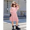 Arshiner Girls Dress Long Sleeve Ruffled Hem Casual Velvet Dress with Pockets 5-14 Years(Light Pink)