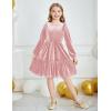 Arshiner Girls Dress Long Sleeve Ruffled Hem Casual Velvet Dress with Pockets 5-14 Years(Light Pink)