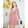 Arshiner Girls Dress Long Sleeve Ruffled Hem Casual Velvet Dress with Pockets 5-14 Years(Light Pink)