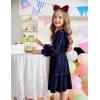 Arshiner Girls Dress Long Sleeve Ruffled Hem Casual Velvet Dress with Pockets 5-14 Years(Navy Blue)