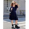 Arshiner Girls Dress Long Sleeve Ruffled Hem Casual Velvet Dress with Pockets 5-14 Years(Navy Blue)
