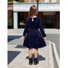 Arshiner Girls Dress Long Sleeve Ruffled Hem Casual Velvet Dress with Pockets 5-14 Years(Navy Blue)