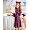 Arshiner Girls Dress Long Sleeve Ruffled Hem Casual Velvet Dress with Pockets 5-14 Years(Purple)