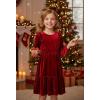 Arshiner Girls Dress Long Sleeve Ruffled Hem Casual Velvet Dress with Pockets 5-14 Years(Red)
