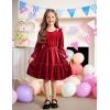 Arshiner Girls Dress Long Sleeve Ruffled Hem Casual Velvet Dress with Pockets 5-14 Years(Red)