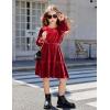 Arshiner Girls Dress Long Sleeve Ruffled Hem Casual Velvet Dress with Pockets 5-14 Years(Red)