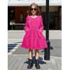 Arshiner Girls Dress Long Sleeve Ruffled Hem Casual Velvet Dress with Pockets 5-14 Years(Rose Red)