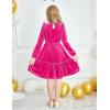 Arshiner Girls Dress Long Sleeve Ruffled Hem Casual Velvet Dress with Pockets 5-14 Years(Rose Red)